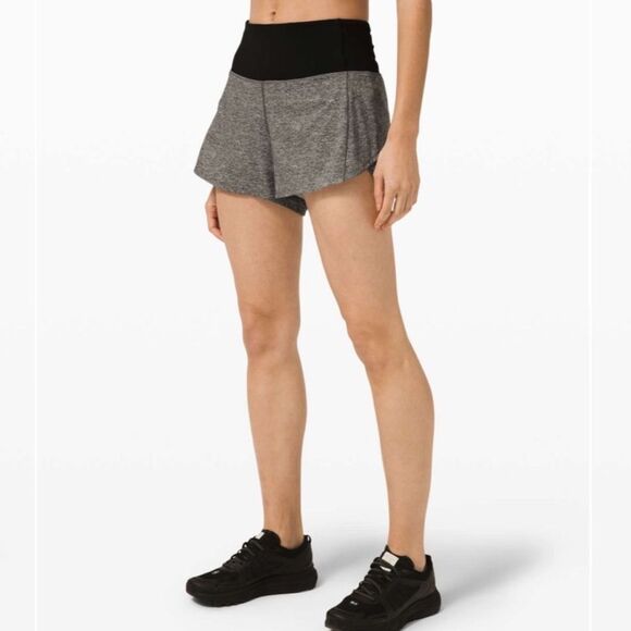 Lululemon Speed Up High Rise Shorts Heather Lux Black Gray Womens 4 - Picture 8 of 11